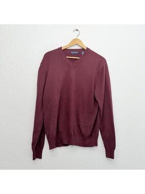 Grant Thomas Burgundy Pima Cotton V-Neck Sweater | Classic Preppy | L